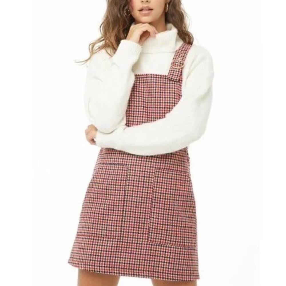 Forever 21 Red and Blue Wool Blend Pinafore Dress